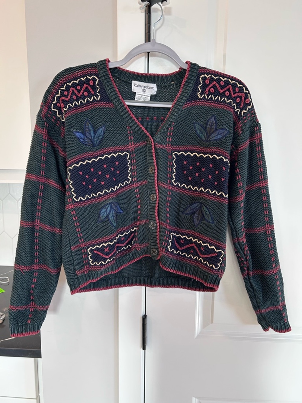 Vintage Kathy Ireland Embroidered Knit Cardigan Floral 90s Cottagecore Prairie